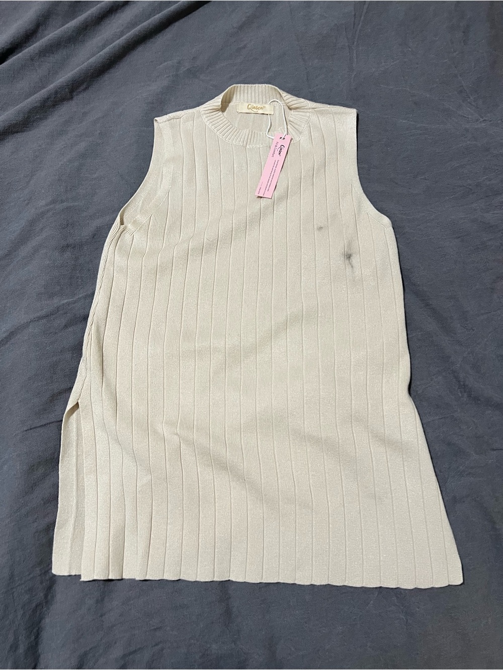 Amazon Cream Ribbed Sleeveless Knit Tank